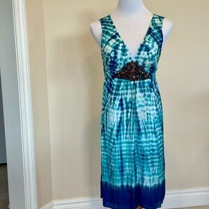 Velvet brand Blue and White Silk Tie-Dye knee length Dress
